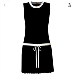 JUICY COUTURE Merino Wool Tennis Dress Drop Waist Tie Pleated black & white LBD